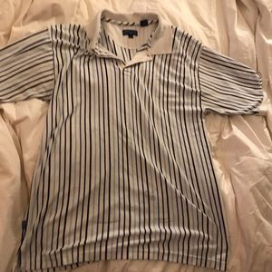 Short Sleeve Polo Shirt White with Blue Stripes